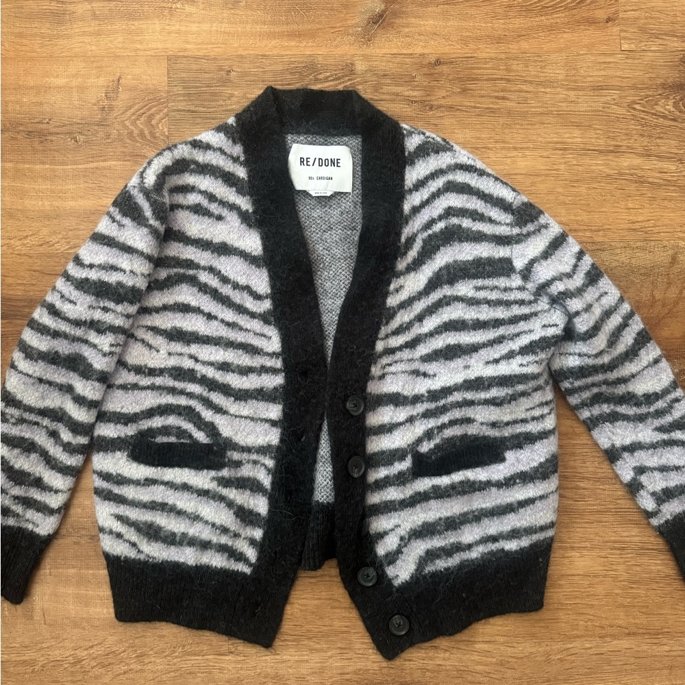 Re/Done Black and Gray Striped Cardigan